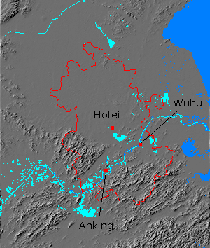 Digital relief map of Anhwei province, China