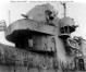 Superstructure view of Buckley class, with kamikaze
                damage