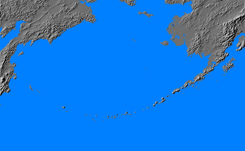 Relief map of Aleutian Islands
