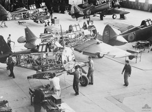 Photograph of airframes being assembled at Commonwealth Aircraft Corporation, Fishermen's Bend
