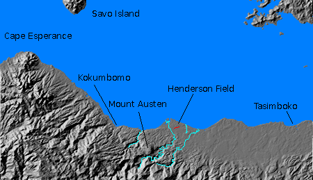 Digital relief map of north coast of Guadalcanal
