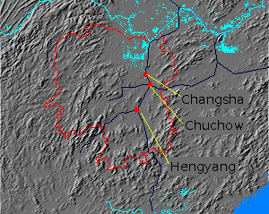 Digital relief map of Hunan province, China