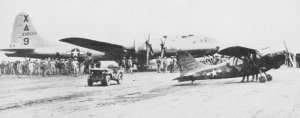 Photograph of first B-29 to land on Iwo Jima