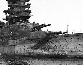 Photograph of 16.1" gun turrets of Japanese battleship Nagato