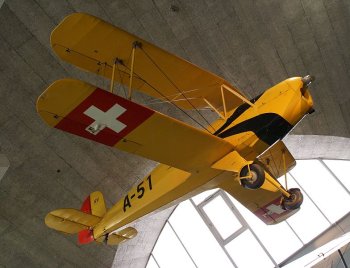 Photograph of Bü 131 Jungmann in Swiss colors