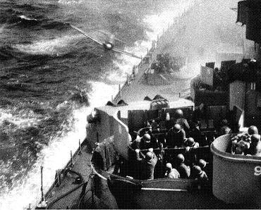 Photograph of kamikaze attacking battleship Missouri
