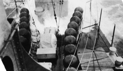 Photograph of mines
          on Omaha-class cruiser