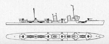 Schematic of Minekaze-class destroyer
