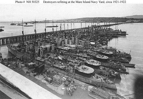 Photograph of destroyers refitting at Mare Island