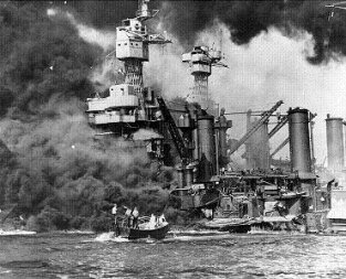 Photograph of battleship West Virginia at Pearl Harbor
