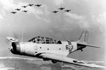 Photograph of TBD Devastator in flight