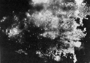 Photograph of Toyama burning under aerial bombardment