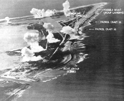 Aerial photograph of assault on Wake Island