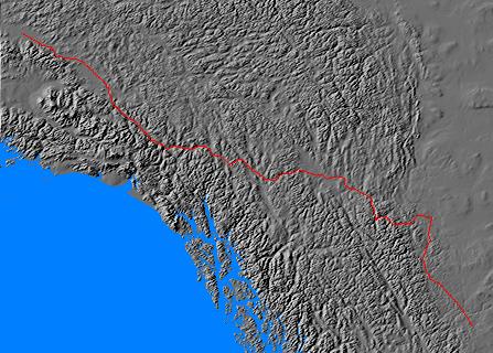 Digital relief map showing Alaska-Canada Highway