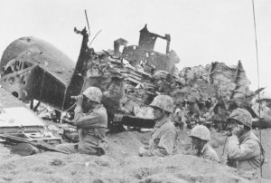 Forward artillery observers on Iwo Jima