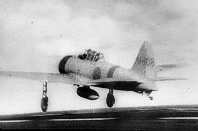 Photograph of A6M Zero launching for the Pearl Harbor
        attack
