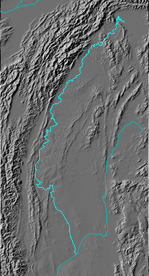 Digital relief map emphasizing the Chindwin River