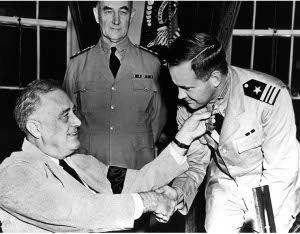 Photograph of Commander John D. Bulkeley being awarded the Medal of Honor