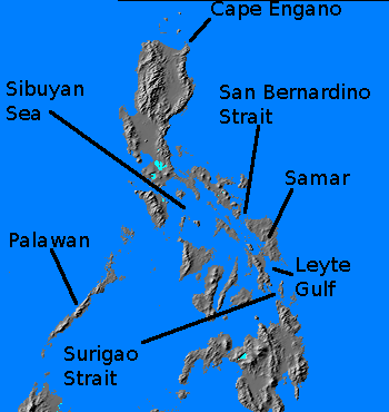 Relief map of Leyte Gulf and surroundings