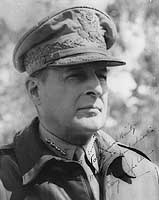 Photograph of Douglas MacArthur wearing his field marshall's hat