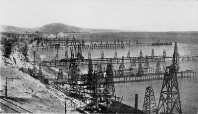 Photograph of oil wells off Santa Barbara