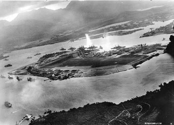Photograph of initial moments of Pearl Harbor attack