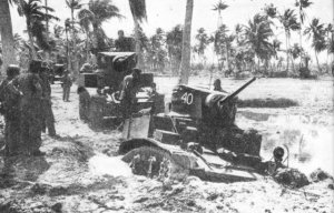 Photograph of light tanks on Makin