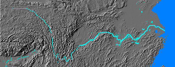 Digital relief map emphasizing the Yangtze River